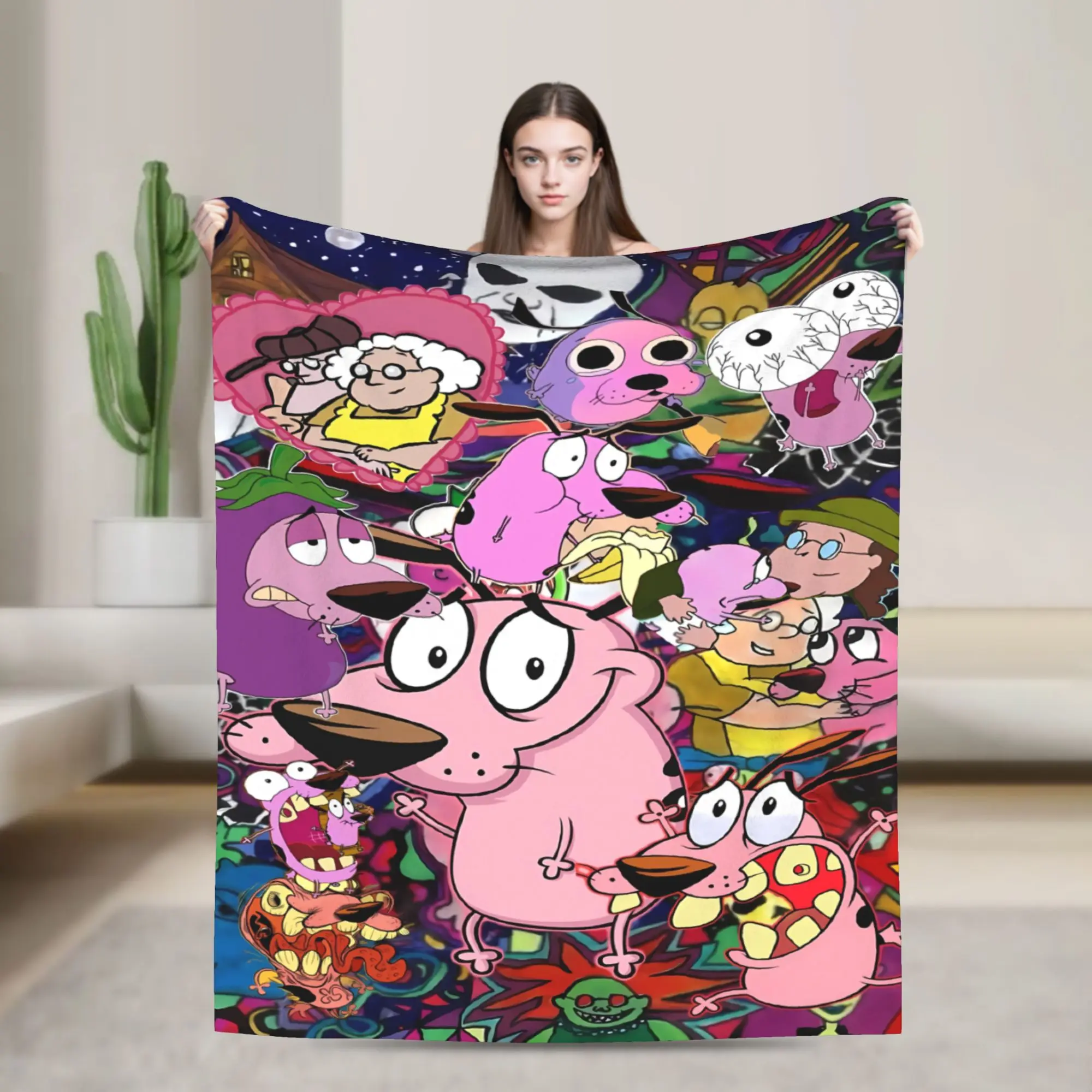 Cartoon Courage Cowardly Dog Plush Blanket Child  Flannel Bedding Throws For Bedroom Super Warm Custom Quality Bedspread Gift