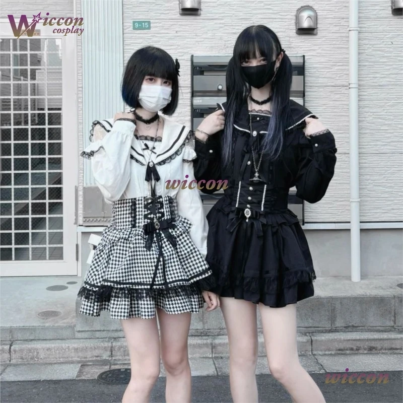 

MAG Japanese Kawaii Lolita Lace Patchwork Blouses Summer Women Harajuku Single Breasted Sweet Shirts Summer JK Bow Tops Blusas