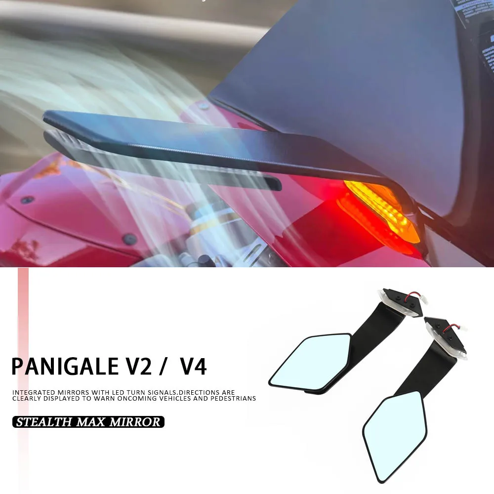 

For Ducati Panigale V2 PANIGALE V4 2018-2024 Motorcycle Rearview Rear View Side Mirrors With LED Turn Signal Light