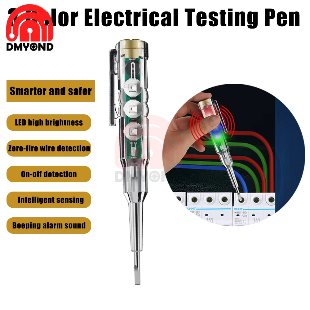 Three-lamp Voltage Tester Pen Built-in Buzzer Non-contact Induction Test Pencil Voltmeter Power Detector Screwdriver Indicator