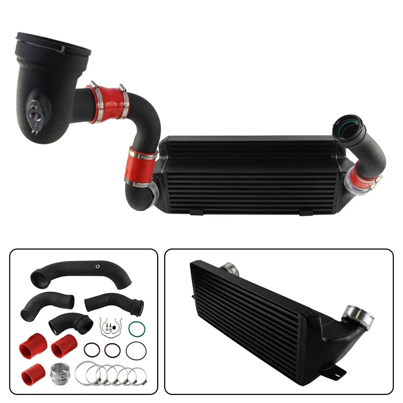 Bar & Plate Intercooler Aluminum Super Charge Pipe Kit Competition For BMW N55 E8X E9X E82 E88 E90 E91 135i 335i Black/Red