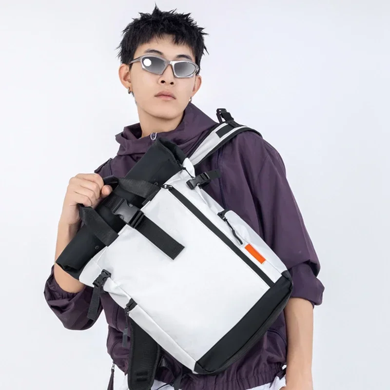 Unisex Modischer Minimalistischer Großraum-Wasserdichter Rucksack Tragbare College-Schultasche Trendiger Designer-Rucksack für Männer – Detail 15