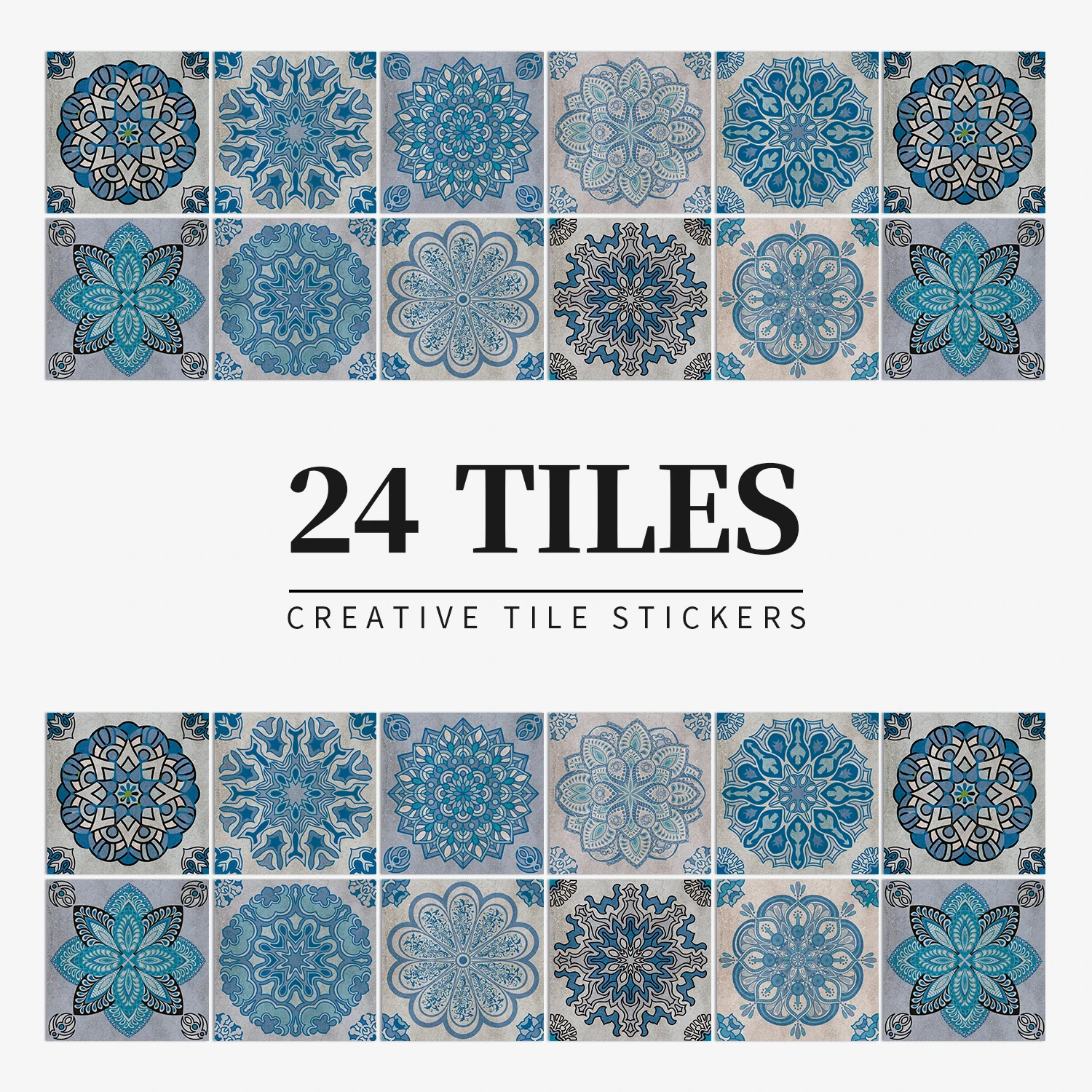 24 pcs/pack, Waterproof and Oil-proof, Easy To Clean, European Style Pattern Self-adhesive PVC Tile Stickers