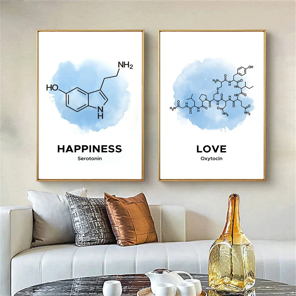 Chemistry Molecule Art Poster Serotonin Oxytocin Dopamine Canvas Painting Molecular Structure Wall Art Prints Laboratory Decor