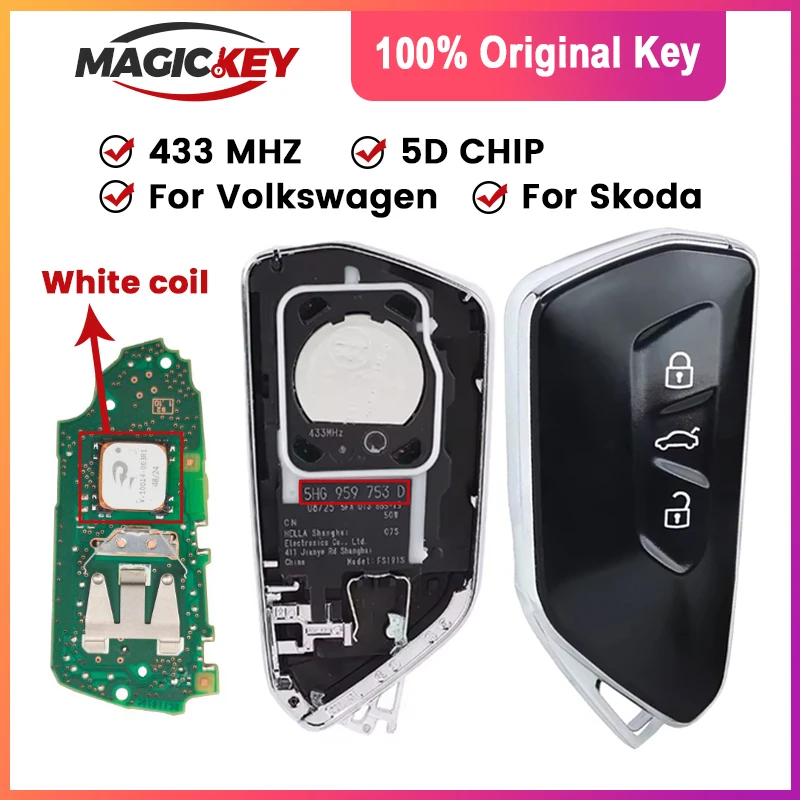 

MAGICKEY 100% OEM 5HG 959 753 B D Original Smart Key 5D Chip 433MHz for MQBevo Golf 8 Tiguan Passat Talagon MEB ID3 ID4 ID6