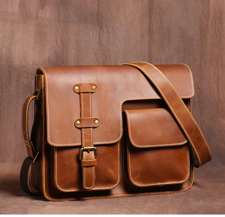 LUOKIR Echte Hohe Qualität Crazy Horse Rindsleder Schulter Umhängetasche Männer Leder Deluxe Sling Messenger Tasche Für 12,9 Zoll IPad – Detail 3