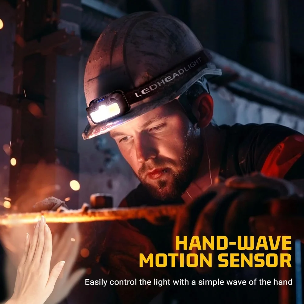 14 modi Motion Sensor Wiederaufladbare Scheinwerfer Wasserdichte Stirn Taschenlampe Angeln Licht Vordere Kopf Lampe Led Camping Scheinwerfer