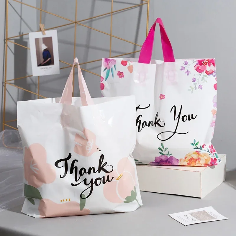 50pcs Thank You Gift Bag with Handles Wedding Birthday Party Gift Packaging Plastic Bag for Small Businesses Thank You Gift Bags