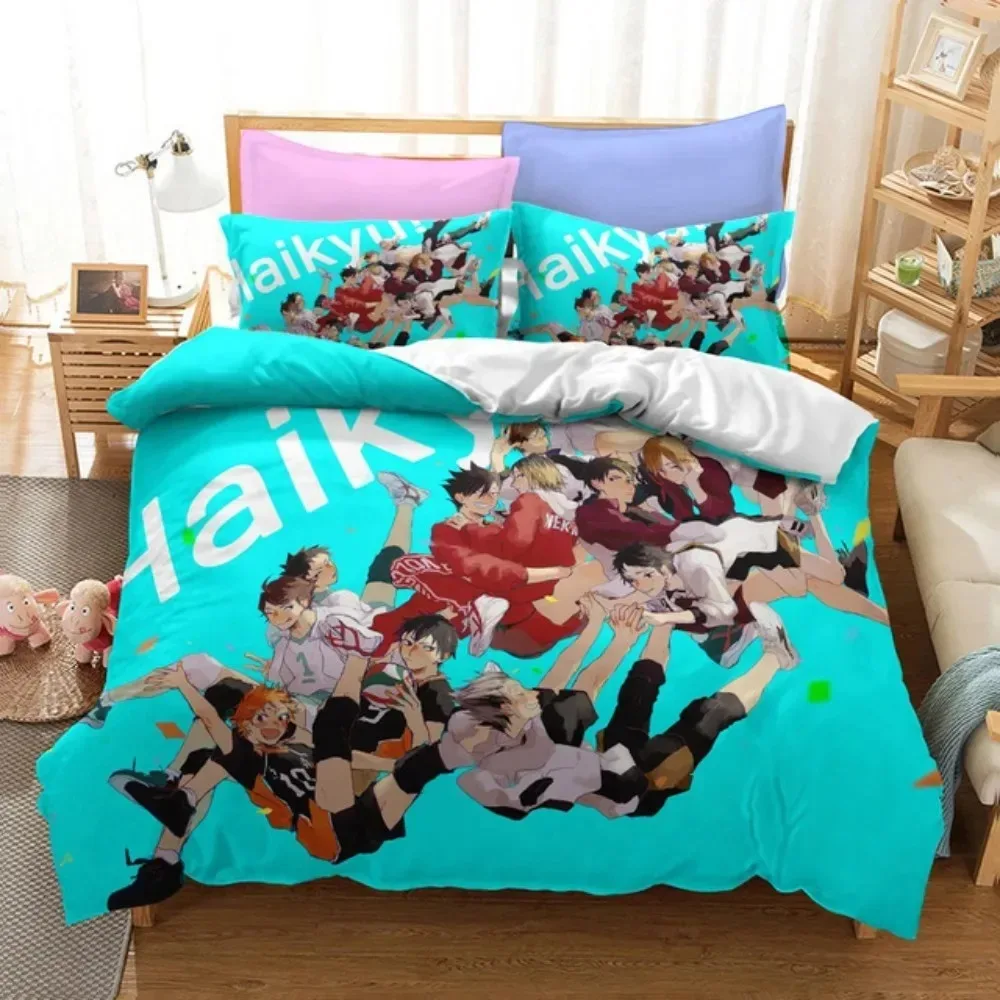 

3D Printed Cartoon Anime Haikyuu Bedding Set Volleyball Boys Duvet Cover Set Single Double Luxury Bed Linen for Kids Teens Gift