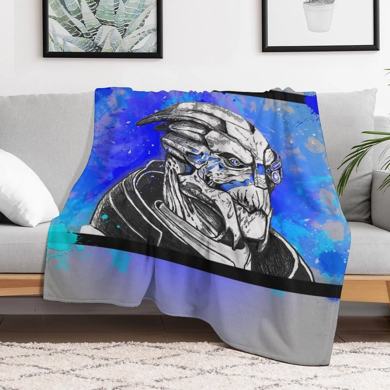 Garrus Vakarian: Mass Effect (Blue) Throw Blanket Retros Large Warm Blankets