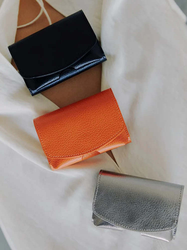 

Minimalist Genuine Leather Coin Purse Unisex Compact Three-Coin Wallet Korean Style Short Wallet Pure Color Youth Wallet