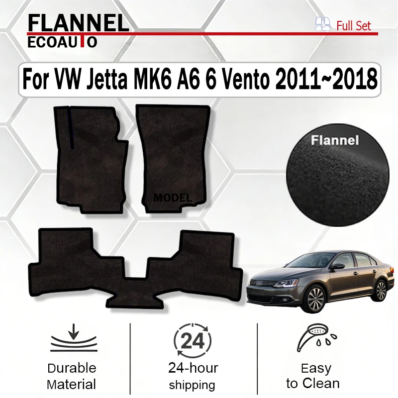 ECOAUTO Flannel For VW Volkswagen Jetta MK6 A6 6 Vento 2011~2018 Car Floor Mats Rug Footpads Anti-slip Cover Pad Foot Pad black