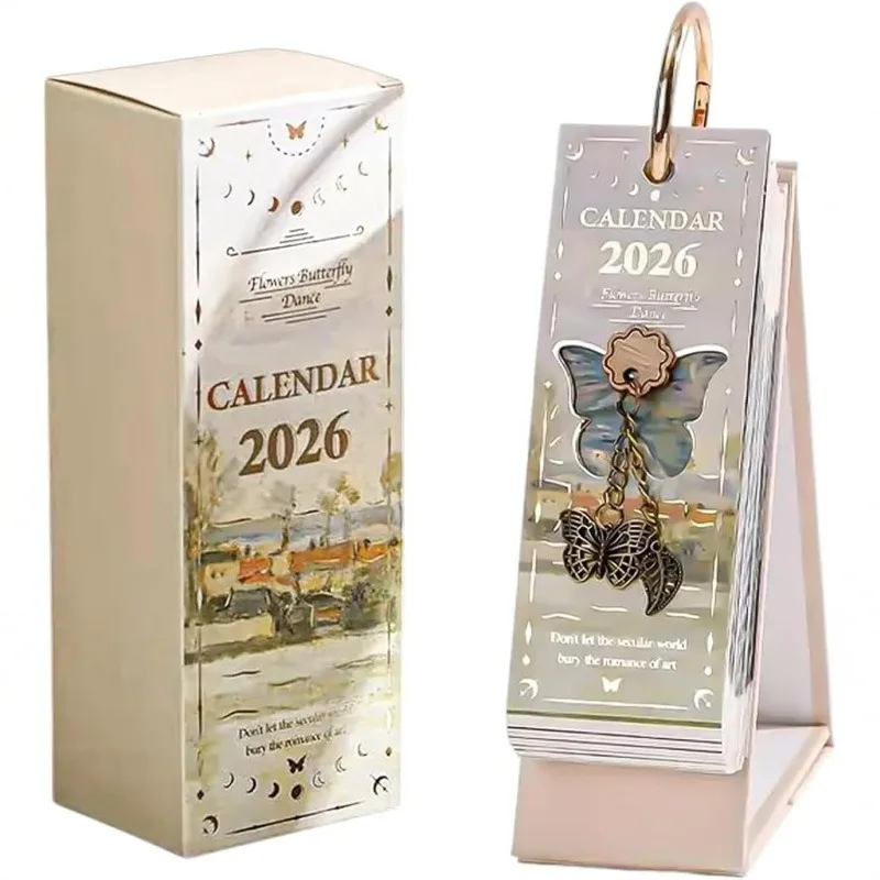 

2026 retro oil painting calendar, table hanging dual-purpose portable desk calendar, wall pendant home decoration