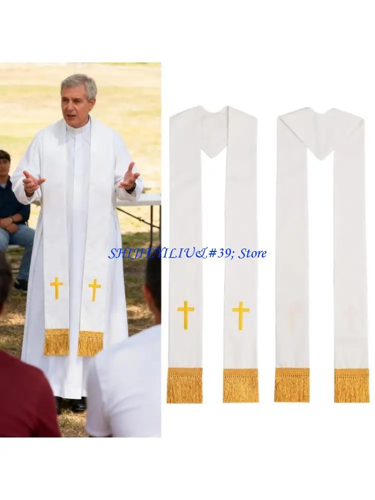 

E21F Удобный церковный палантин с поясом для духовенства и вышивкой скрещенными кисточками для пасторов, священников, аксессуары