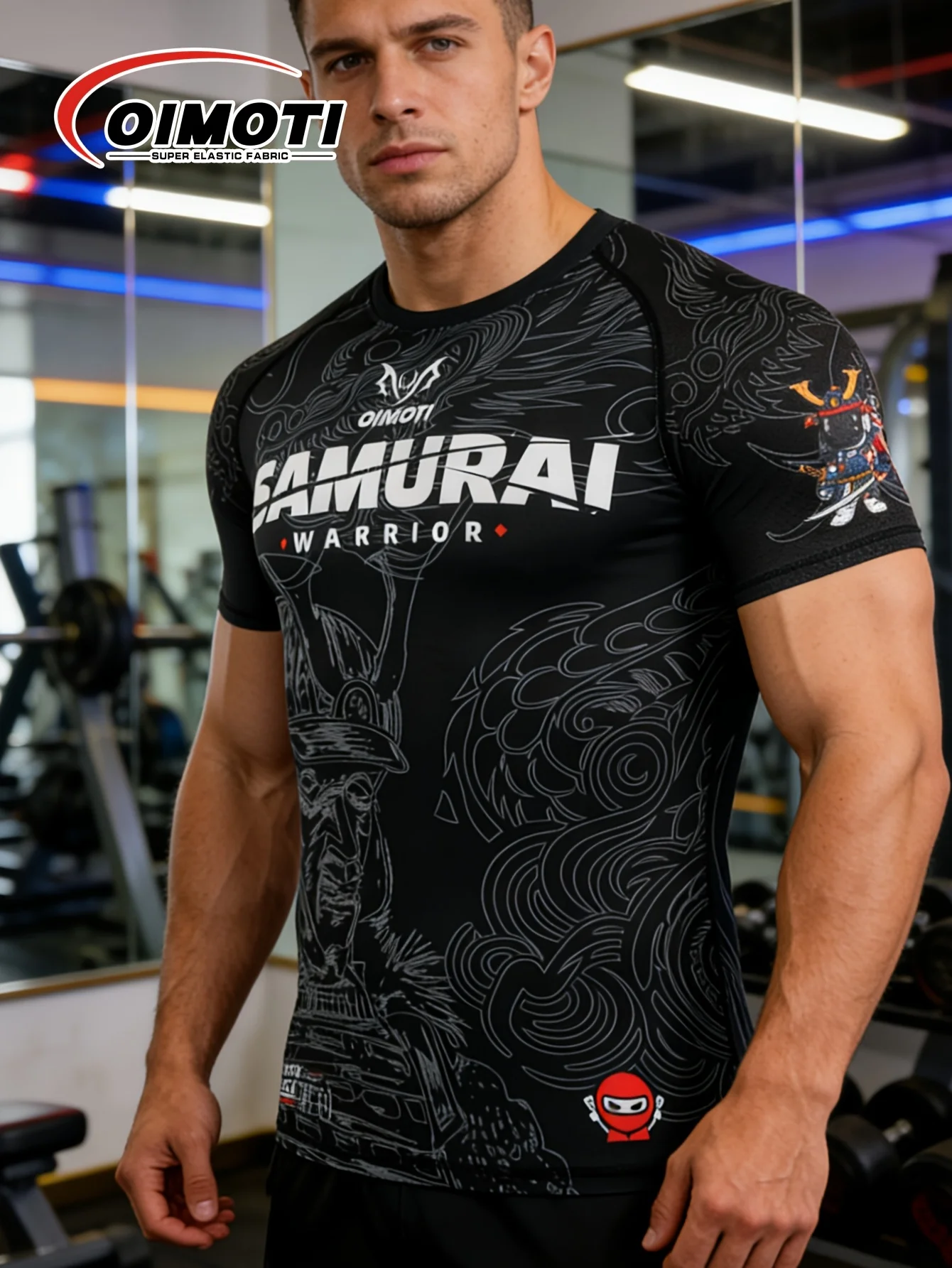 Men Sports Short Sleeve T-Shirt Quick Dry High Elastic Vintage Lion Totem Print Breathable Slim Training Top image 3
