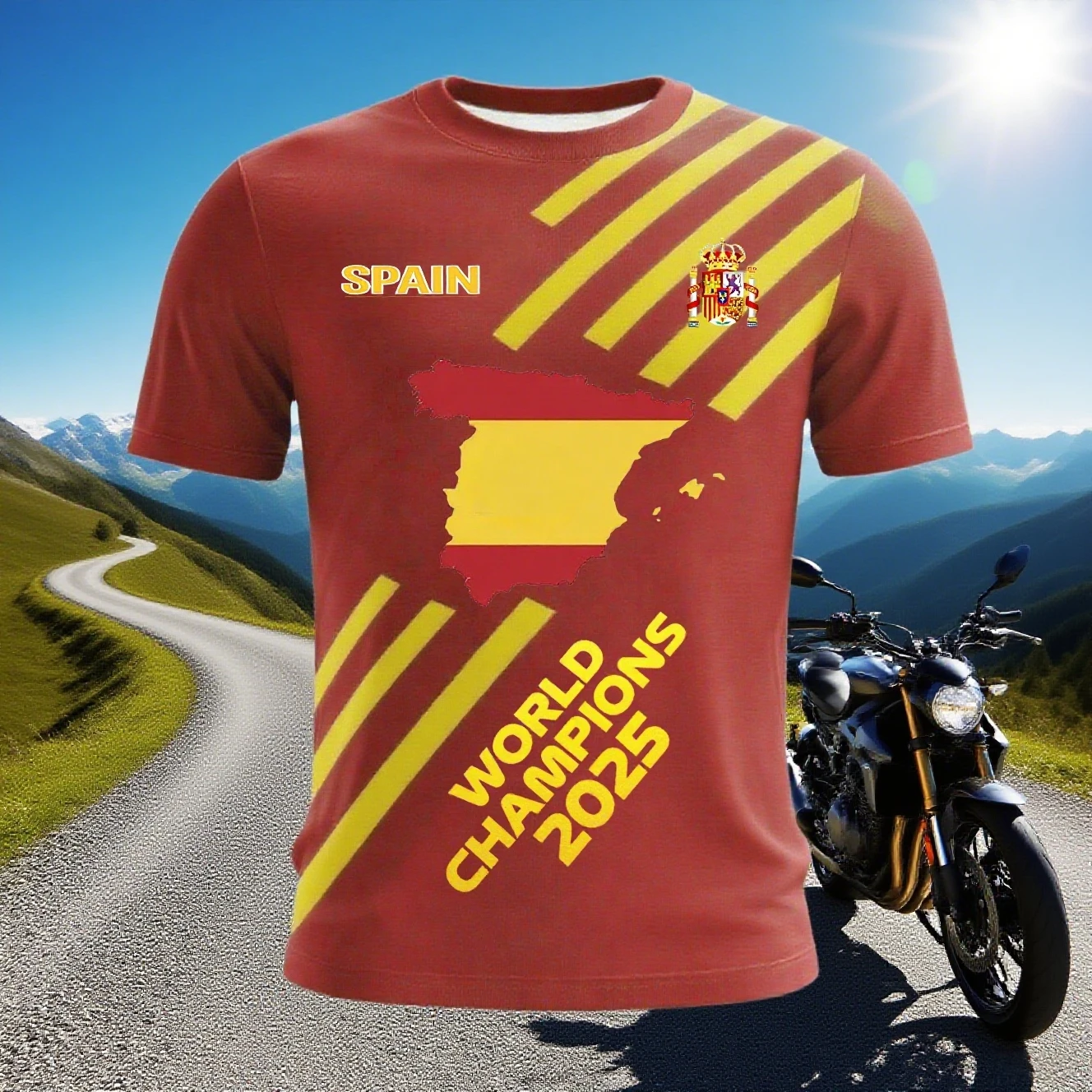 

New Spanish National Emblem Men's/Women Short Sleeved T-shirt Outdoor Sports Motorcycle Riding T-shirt Football Training Uniform