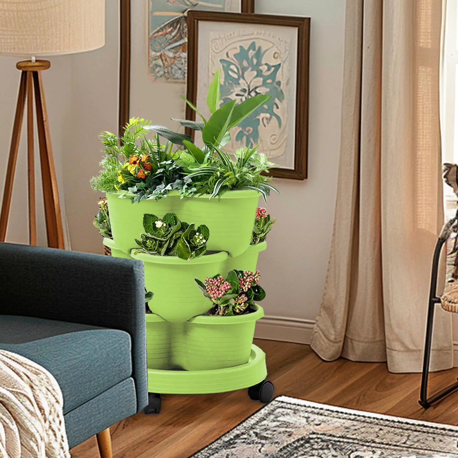 Vertical Planter Tower Stackable Vegetable Pots Tiered Planter With Wheels For Indoor Outdoor Balcony Patio Backyard Lawn