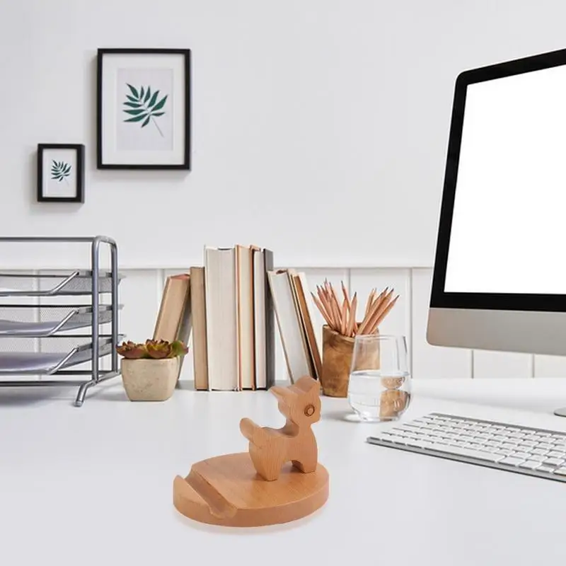 Mobile Phone Desktop Stand Animal Shape Cell Phone Bracket Support Cradle Wooden Electronic Device Holder For Home School Travel
