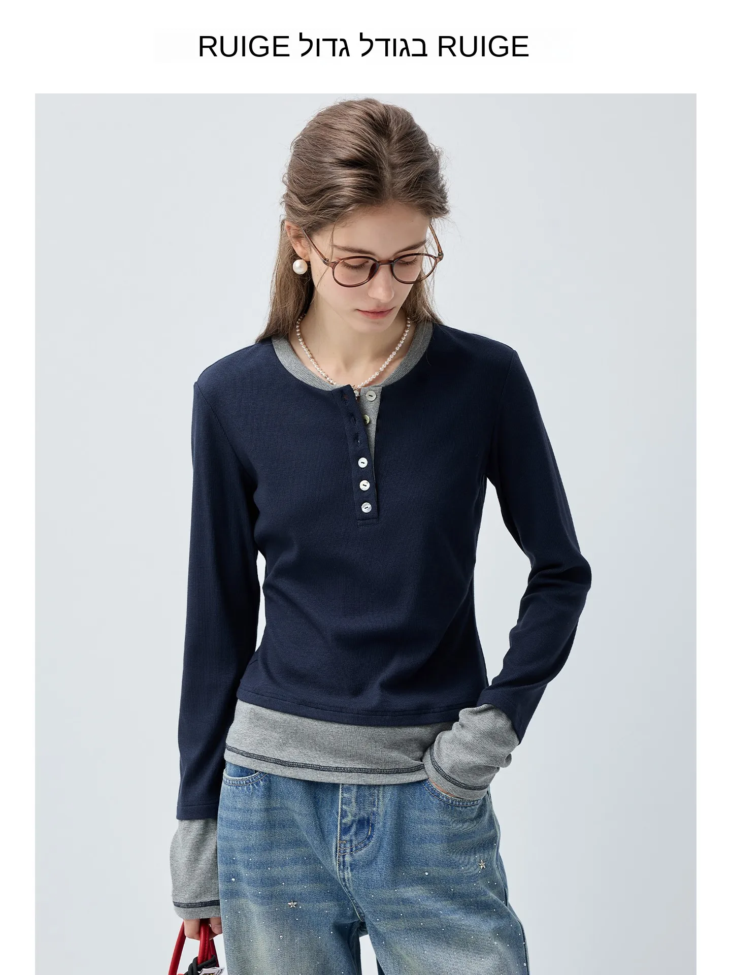 

Slimming Large Size Knitted Sweater Fake Two-Piece Spring Faion for plus Size Women Color Blo Casual Breathable Top