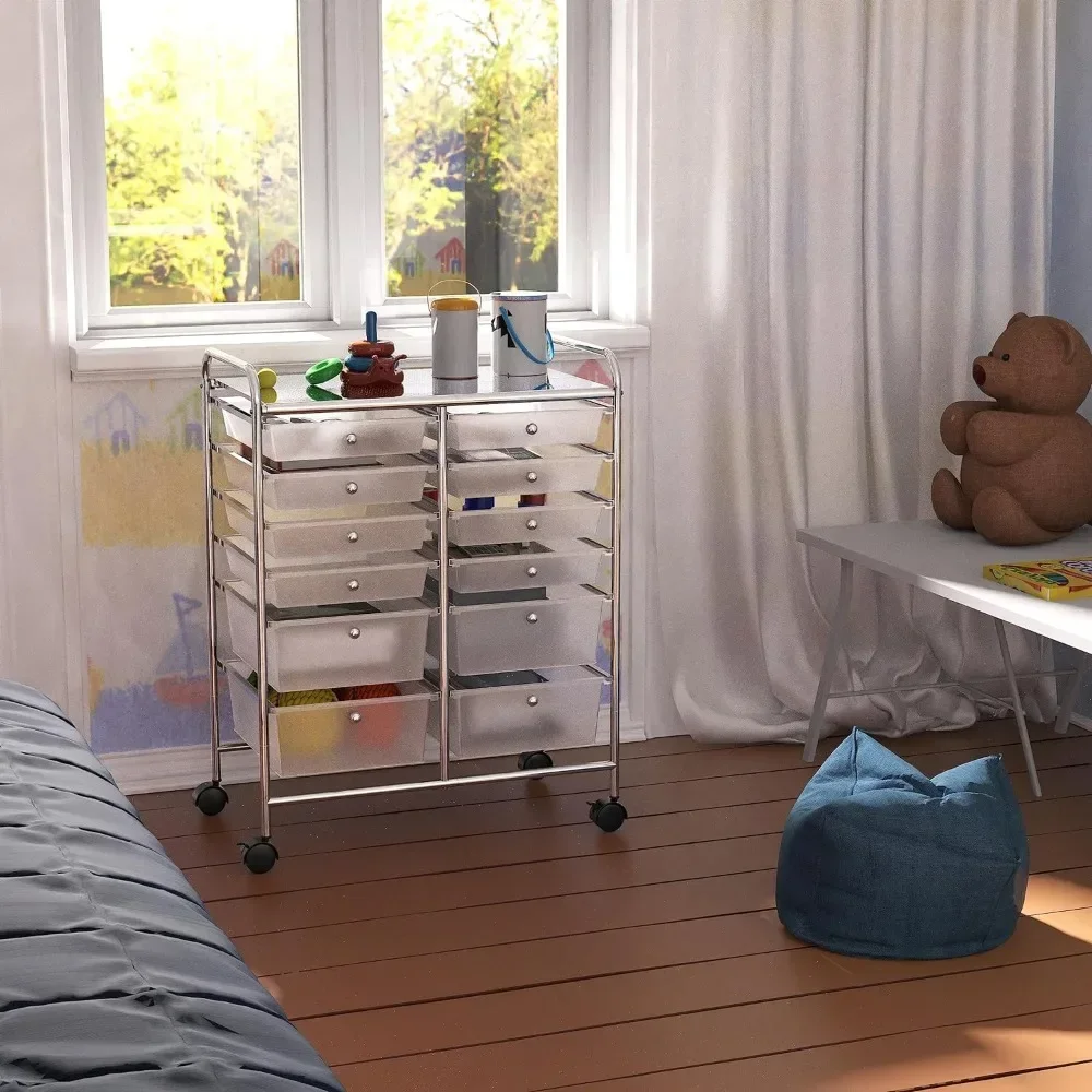 

LUtility Cart With 12 Drawers Rolling Storage Art Craft Organizer On Wheels，Storage Drawers