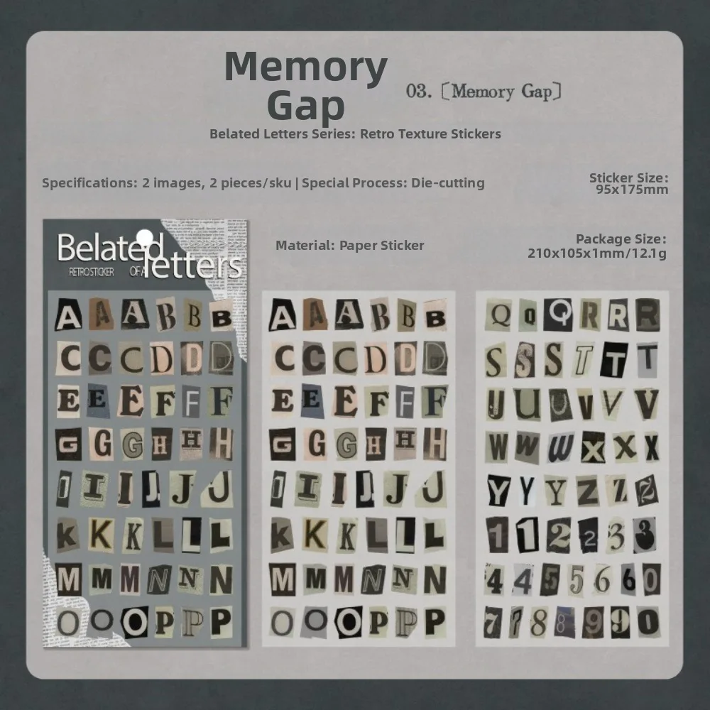 

2Pcs/Pack Retro Style Alphabet Stickers Vintage Design 2pcs Pack Symbol Stickers English Theme Scrapbook Style Letter Stickers