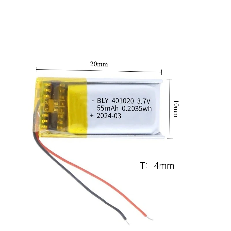 Akumulator litowo-polimerowy 401020 55mAh 3.7V do smartwatcha, słuchawek Bluetooth, selfie sticka, długopisu do nagrywania, lampek LED. — zdjęcie produktu 2