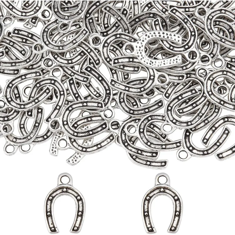 1 Box 100Pcs Horseshoe Charms Horse Shoe Charm Bulk Tibetan Alloy Western Cowboy Love U Wedding Lucky Charm for Jewelry Making