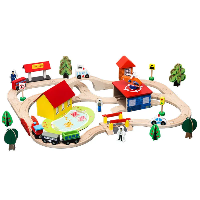 

Wooden Train Track Apron Roundabout Set Wooden Railway Electric Magnetic Train Toy Free Splicing Toy Boy G4
