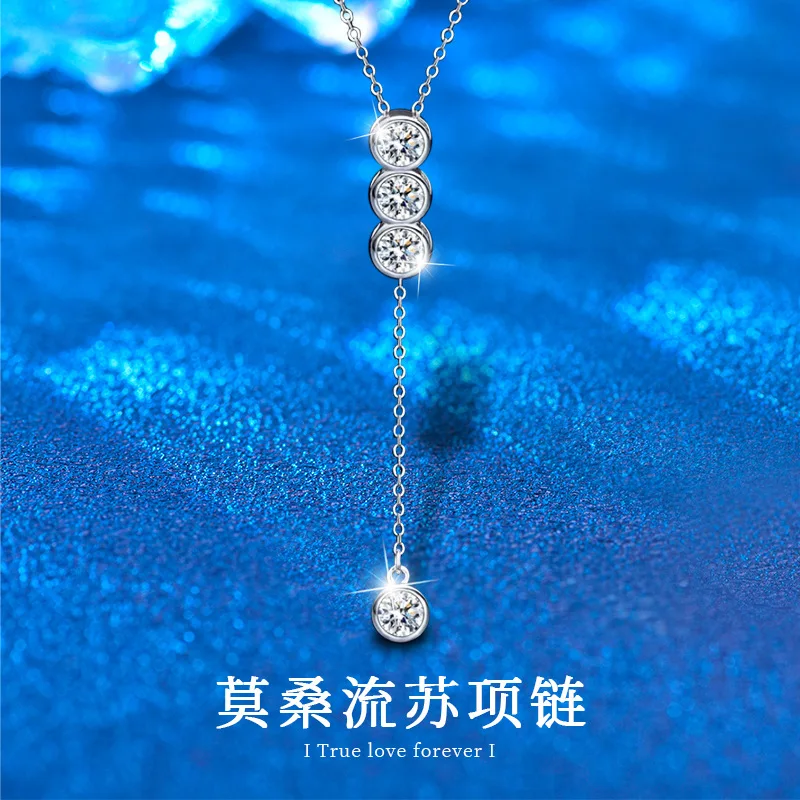 

Korean fashion 925 sterling silver jewelry tassel necklace, women's high-end sense, moissani diamond pendant, collarbone chain