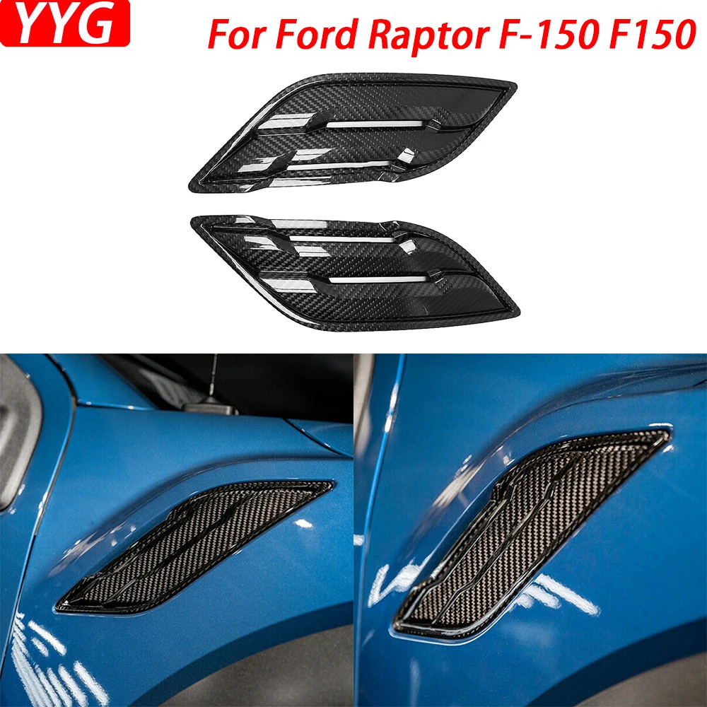 For Ford Raptor F-150 F150 2015-2020 Real Dry Carbon Fiber Side Fender Air Vent Panel Trim Cover Car Decoration Accessories