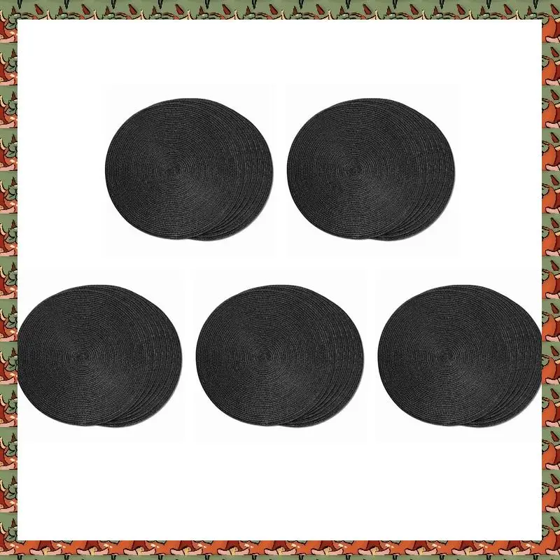 

ABLQ круглые плетеные салфетки, набор из 18 настольных ковриков для обеденных столов, тканые моющиеся нескользящие коврики для столов, 15 дюймов, черные коврики на Хэллоуин
