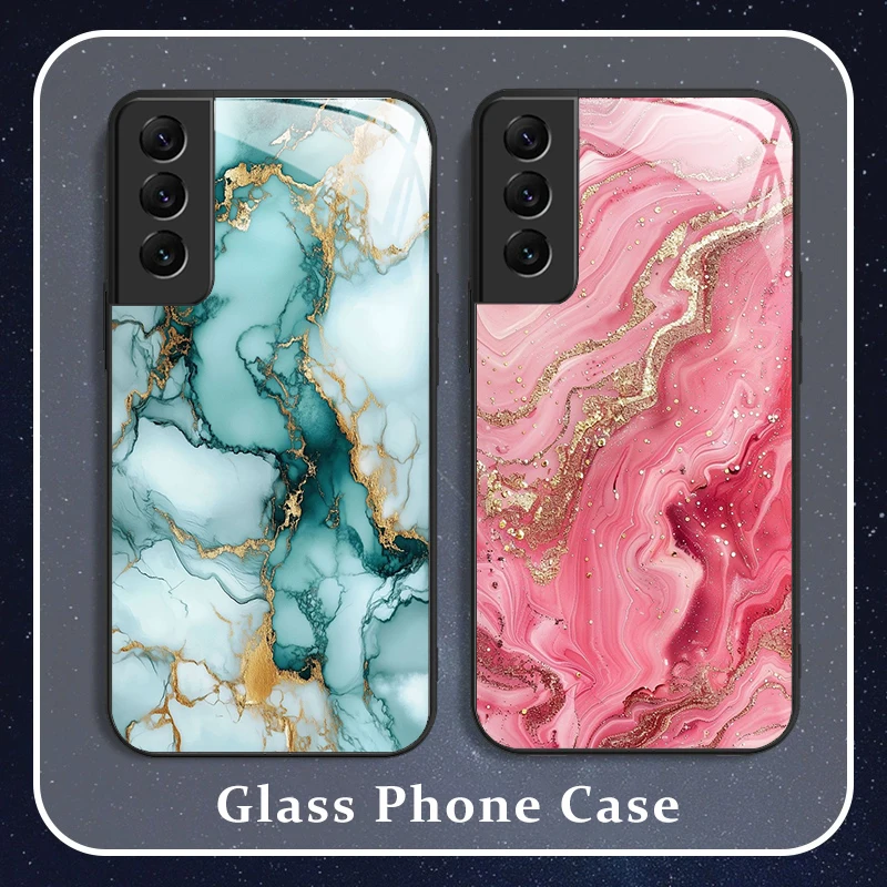 Luxury Marble Pattern Phone Case for Samsung Galaxy S22 S24 Ultra S23 Plus S21 FE M55 M54 M33 5G Shockproof Tempered Glass Cover