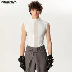 Handsome Well Fitting Tops INCERUN Men Mesh Patchwork Design Vests Casual Clubwear Male Hot Sale Sleeveless Tank Tops S-5XL 2024