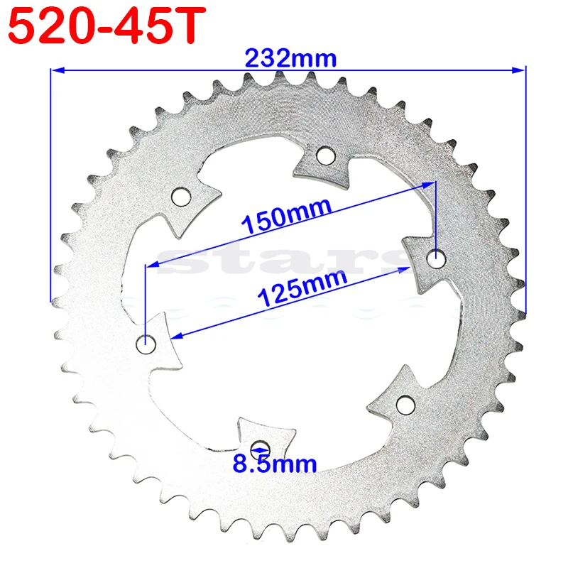 

520 Chains 45T 125mm/58mm Motorcycle Chain Sprockets Rear Back Sprocket For ATV Quad Pit Dirt Bike Motorcycle Motor Moped