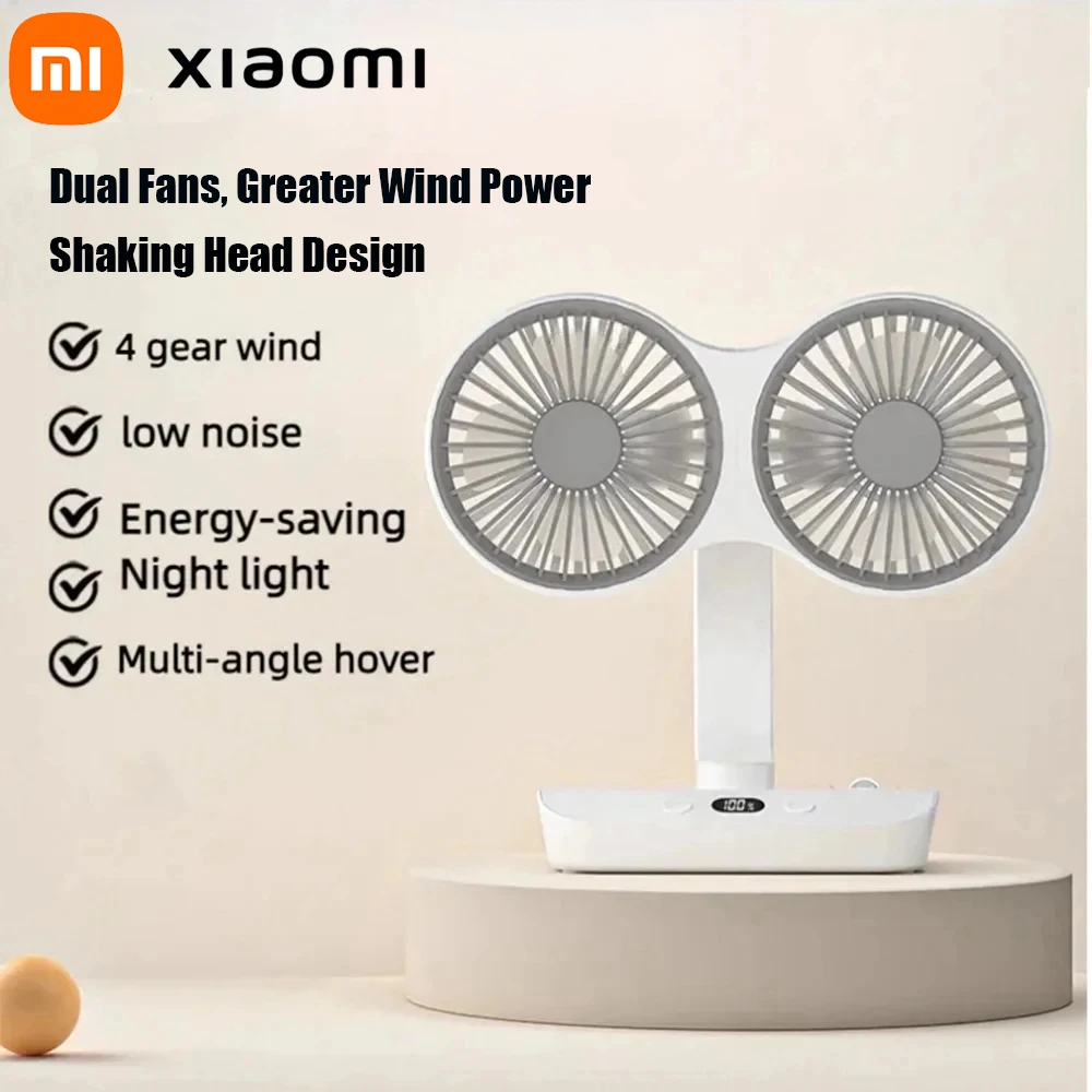 

Новый настольный вентилятор с двойной головкой, 4 передачи, ветровое быстрое охлаждение, цифровой дисплей, 8000 мАч, бытовой вентилятор большой емкости с качающейся головкой