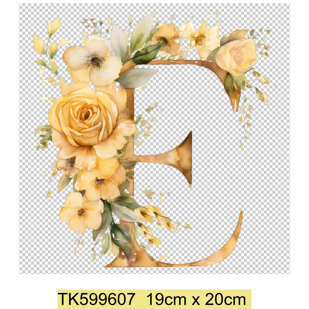 Beautiful Alphabet Flower Heat Transfer Stickers for Clothes / Pillows DIY Iron on Patches for Clothing Decoration and Applique