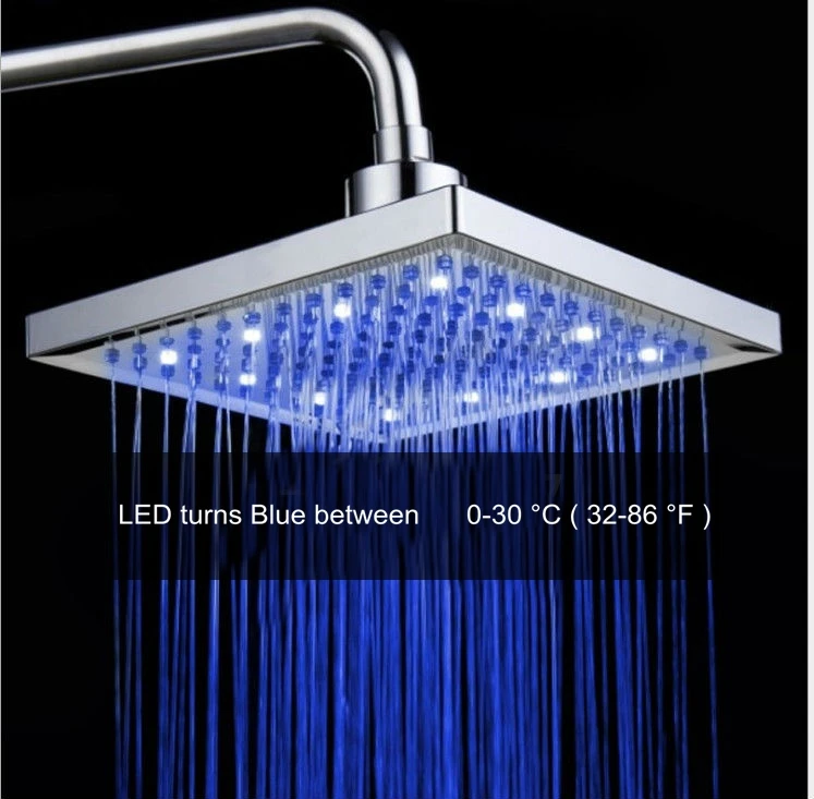 

Vidric 3 Colors LED square shower head 8" rain shower light color change water power temperature rainfall waterfall shower head