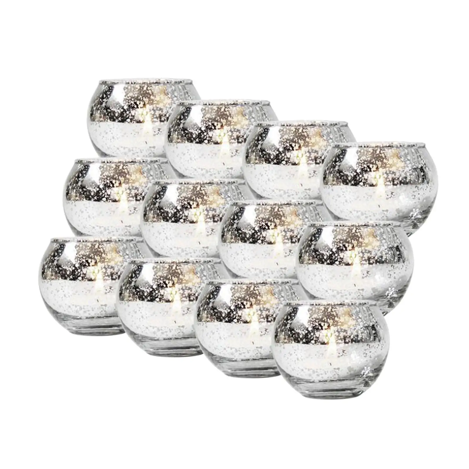 12Pcs Round Mercury Glass Votive Candle Holders for Wedding Centerpieces, Valentines Dinner, Garden Tub and Any Theme Events
