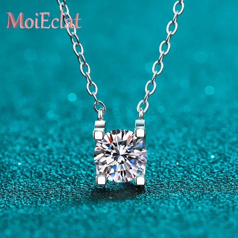 Unique Eye-catching 0.5/1/2ct Milgrain-edge Moissanite Pendant Necklace for Women, 18K Rose Gold Clavicle Chain Gemstone Jewelry