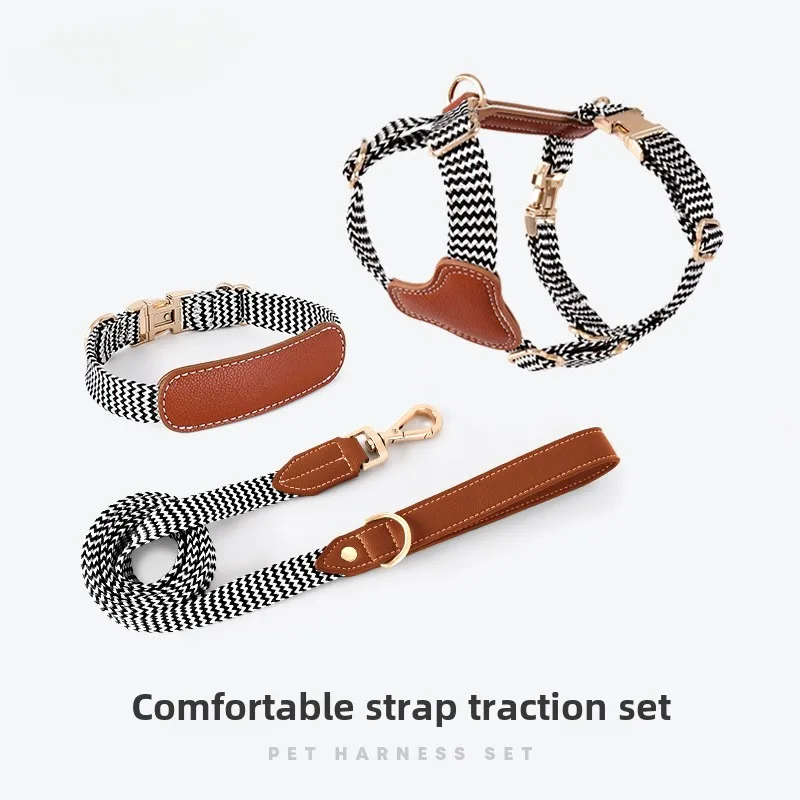 

Loudik Wholesale Fashion Striped Pet Dog Chest Strap Adjustable Traction Rope Collar Set Medium and Large Dog Pet Supplies