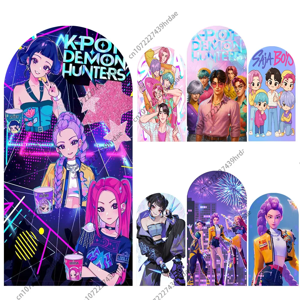 

KPop Demon Hunters Backdrop Arch Cover Boy Band Girl Birthday Party Background Decoration Wall Princess Singing Group Concert