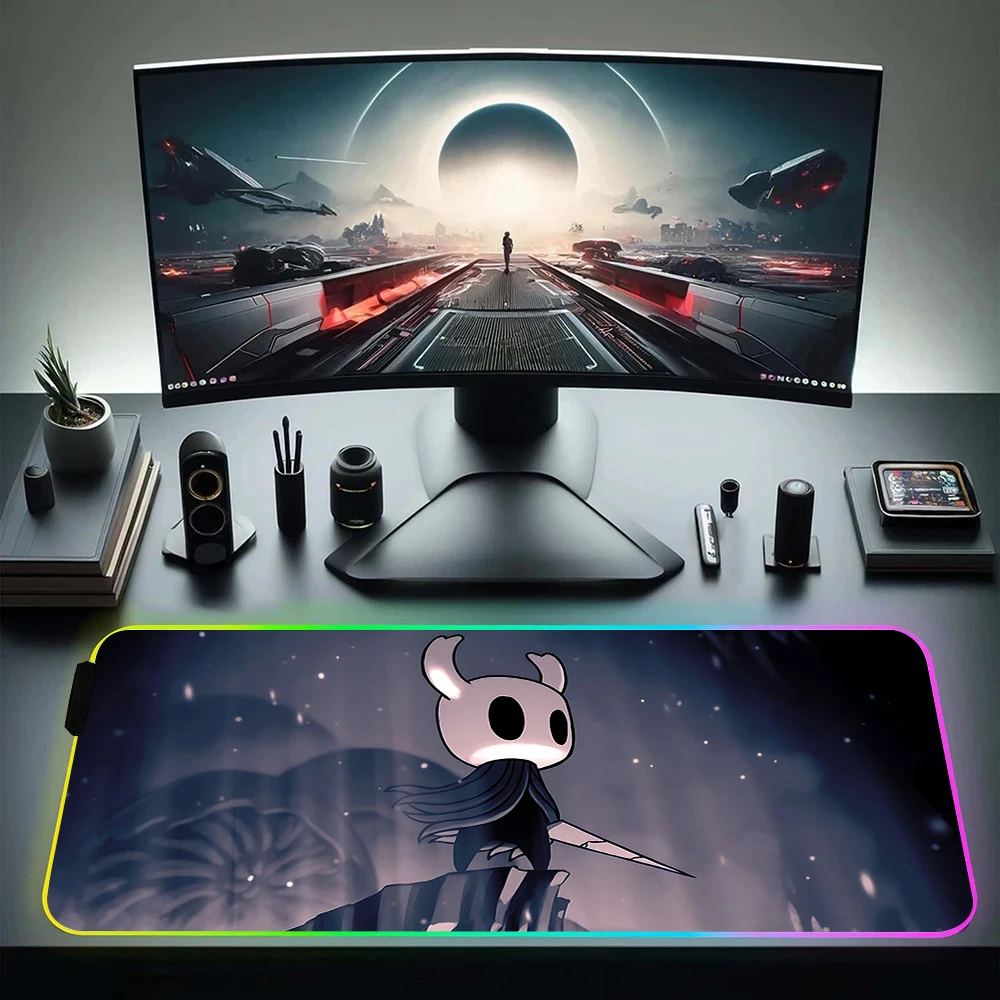 Hollow Knight RGB Pc Gamer Keyboard Mouse Pad Mousepad LED Glowing Mouse Mats Rubber Gaming Computer Mausepad