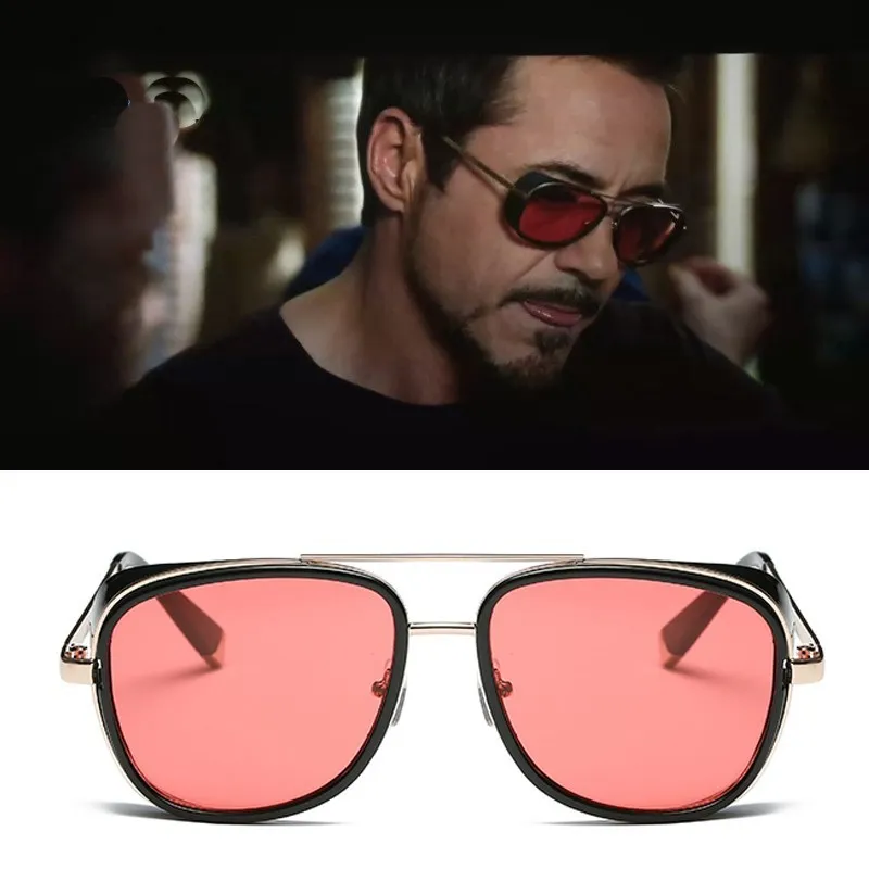 

Steampunk Tony Stark Iron Man 3 Sunglasses Retro Men Women Sunglass Designer Fashion Sun Glasses Vintage Lens Red UV400 eyewear