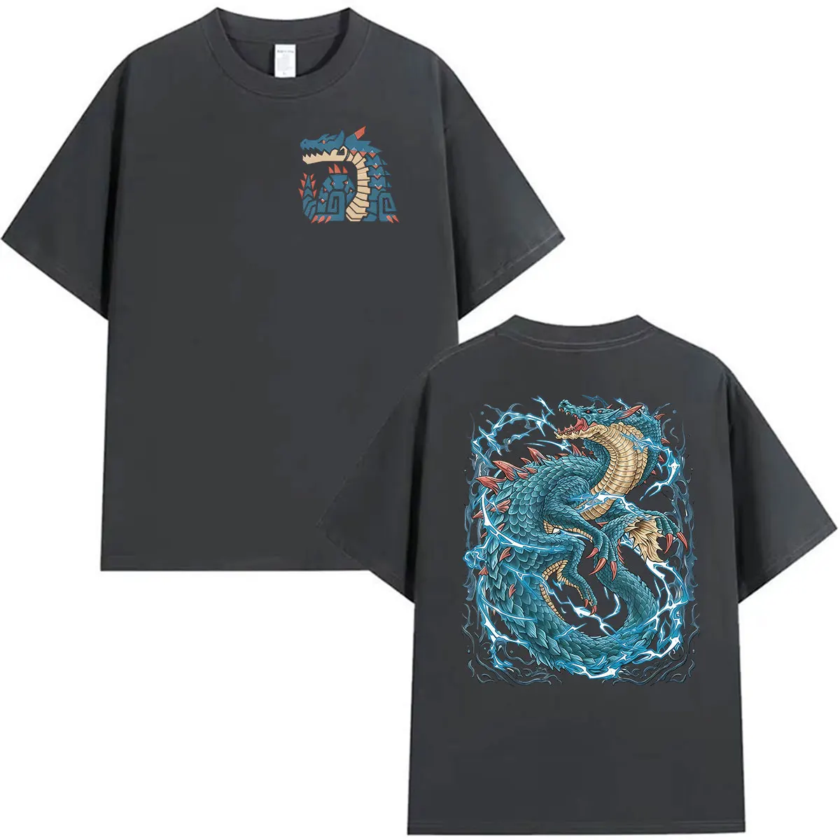 2026 Game Monster Hunter Lagiacrus The Lord of The Seas Grafik-T-Shirts für Männer und Frauen, Vintage-Mode, übergroßes T-Shirt aus 100 % Baumwolle – Detail 6