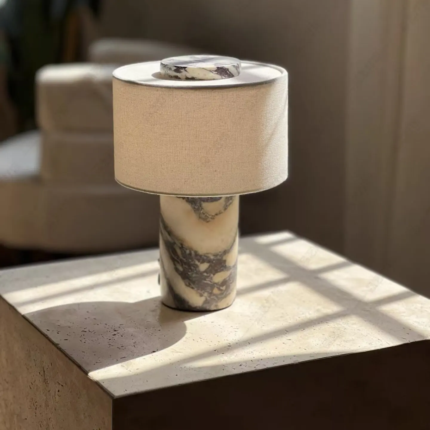 Rechargeable Dimmable LED Desk Light for Bedside Touch Luxury Natural Marble Cordless Stone Table Lamp
