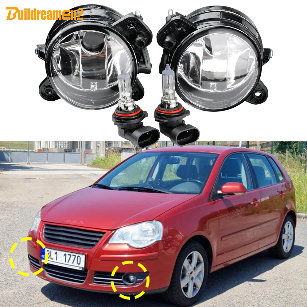 1 Pair 100W 55W Car Fog Light with 9006 Halogen Bulb Accessories For VW Volkswagen Polo MK4 9N3 2005 2006 2007 2008 2009