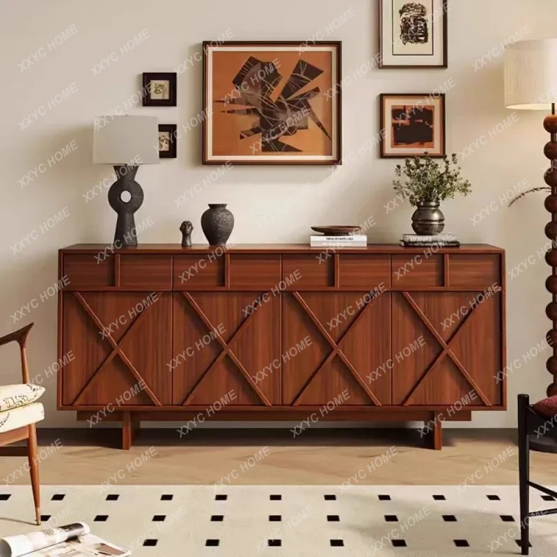 Medieval solid wood dining side cabinet retro log bedroom living room tea shoe cabinet