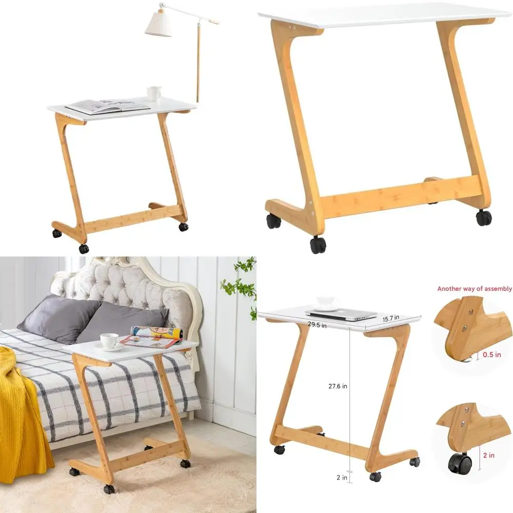 

Передвижной бамбуковый столик для телевизора - столик для ноутбука на колесиках для гостиной и спальни, подходит для небольших помещений, белый, большой размер