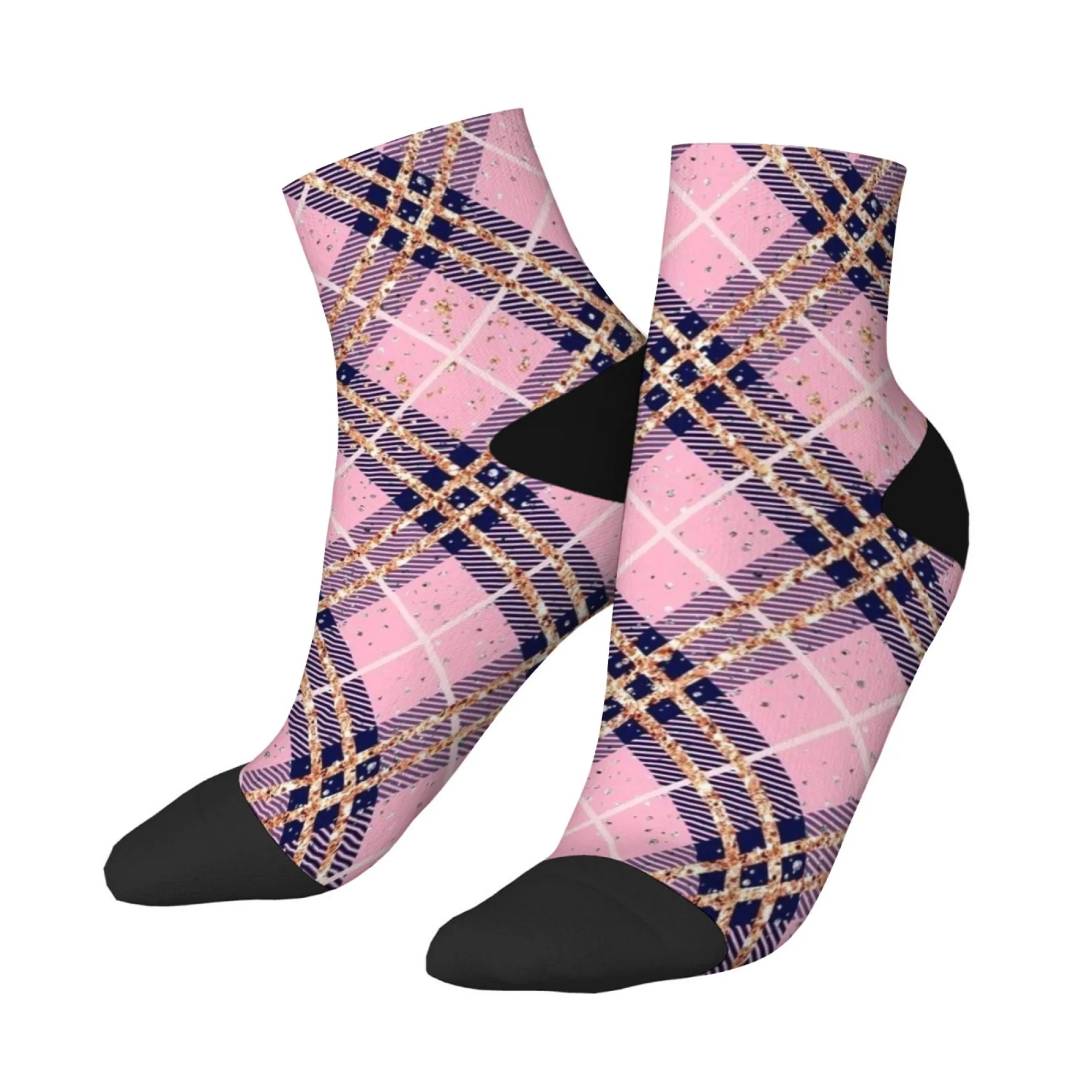 Crazy Happy Kompressionssocken Rosa karierter Stil Kurzsocken für Herren Neuheit lustige Socken Hip Hop lässig Geschenk im Harajuku-Stil