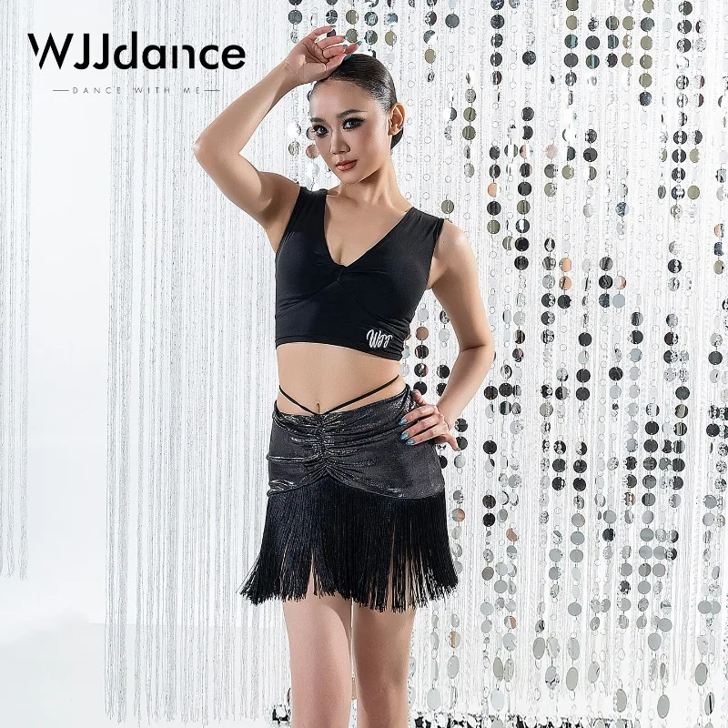 Customized WJJdance Latin Dancewear Tassel Half Length Skirt for Women Waist Elastic Belt Drawn Short Skirt Practice Dress